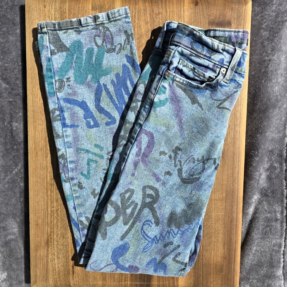 Wild Fable Super High-Rise Straight Graffiti Print Jeans - Size 0 - Picture 2 of 7